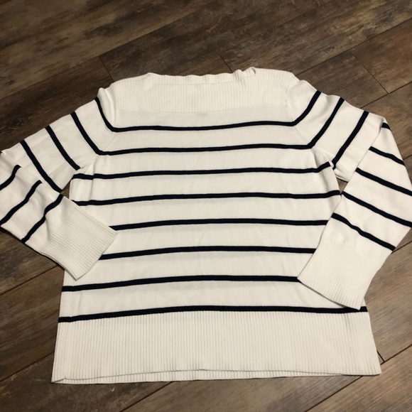 Chaps Sweaters - Chaps Boatneck White and Black Striped Sweater